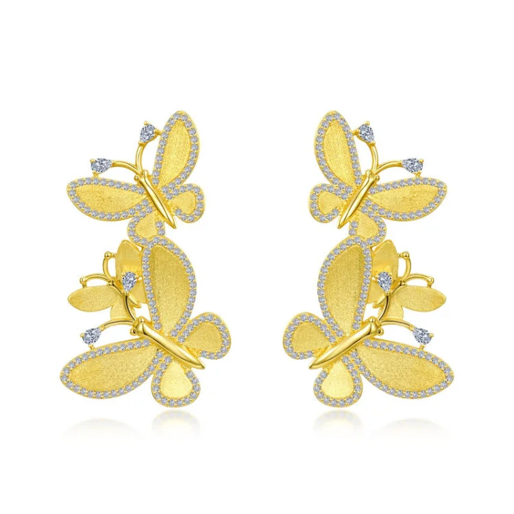 Classic Pearl Earrings for Brides-Butterfly Cluster Drop Earrings