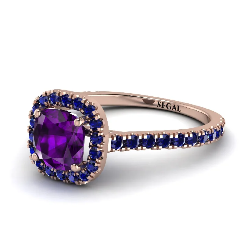 Simple Gold Band Ring-Cushion Amethyst Halo Engagement Ring - Jade No. 314