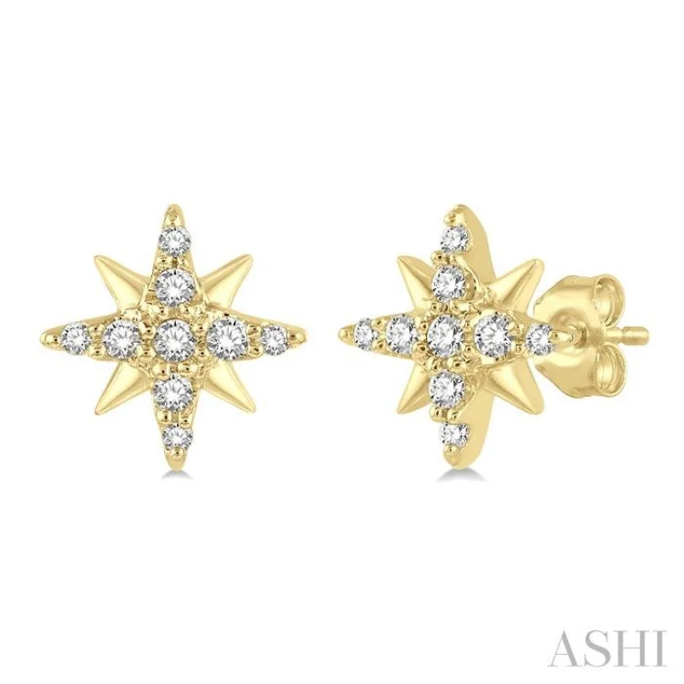 Customizable Gold Earrings-1/10 Ctw Star Round Cut Diamond Petite Earring in 10K Yellow Gold