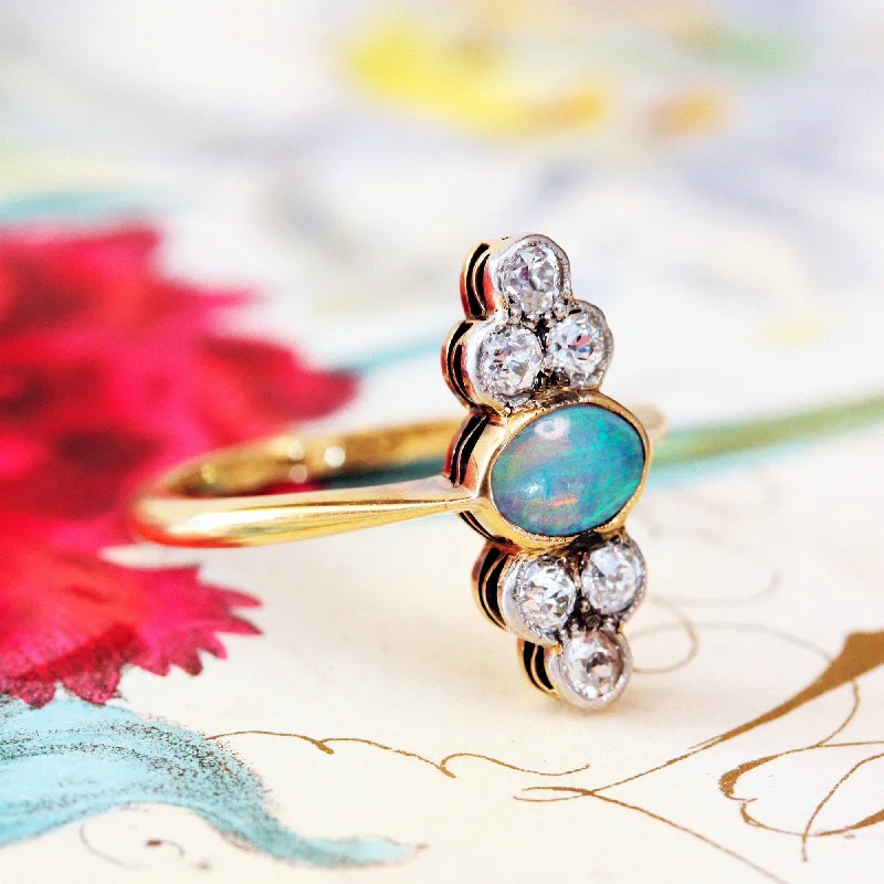 Simple Wedding Band for Women-Antique Opal & Diamond Dress Ring