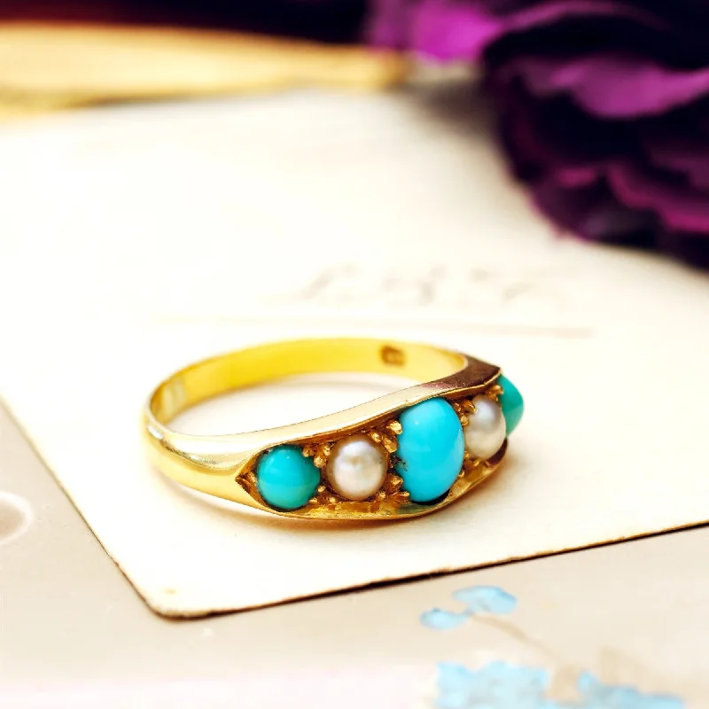 Beautiful Sapphire Ring for Women-Antique Edwardian Persian Turquoise & Wild Pearl Ring