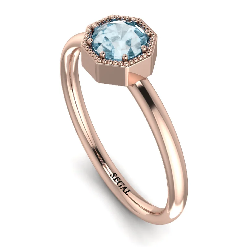 Wedding Ring with Custom Engraving-Solitaire Vintage Aquamarine Ring - Delilah No. 402