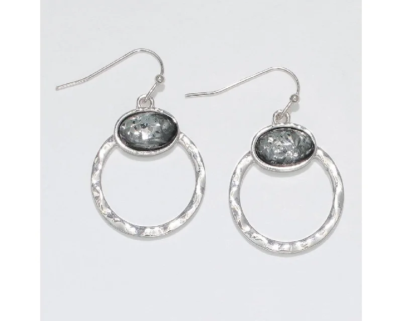 Luxury Silver Earrings for Women-Periwinkle by Barlow :  Silver Open Circle with Shimmering gray Inlay - Earrings