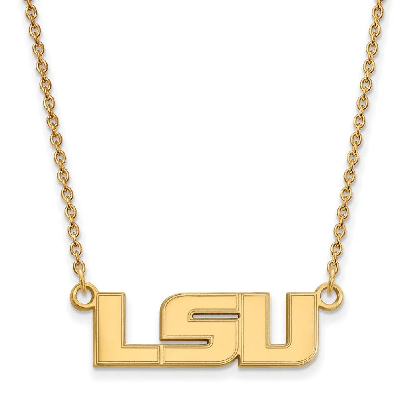 Necklaces with Initials-14k Gold Plated Silver Louisiana State Small LSU Pendant Necklace