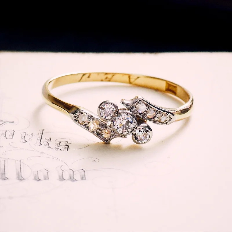 Custom Birthstone Ring for Women-Enchanting Twinkles! Antique Diamond Crossover Ring