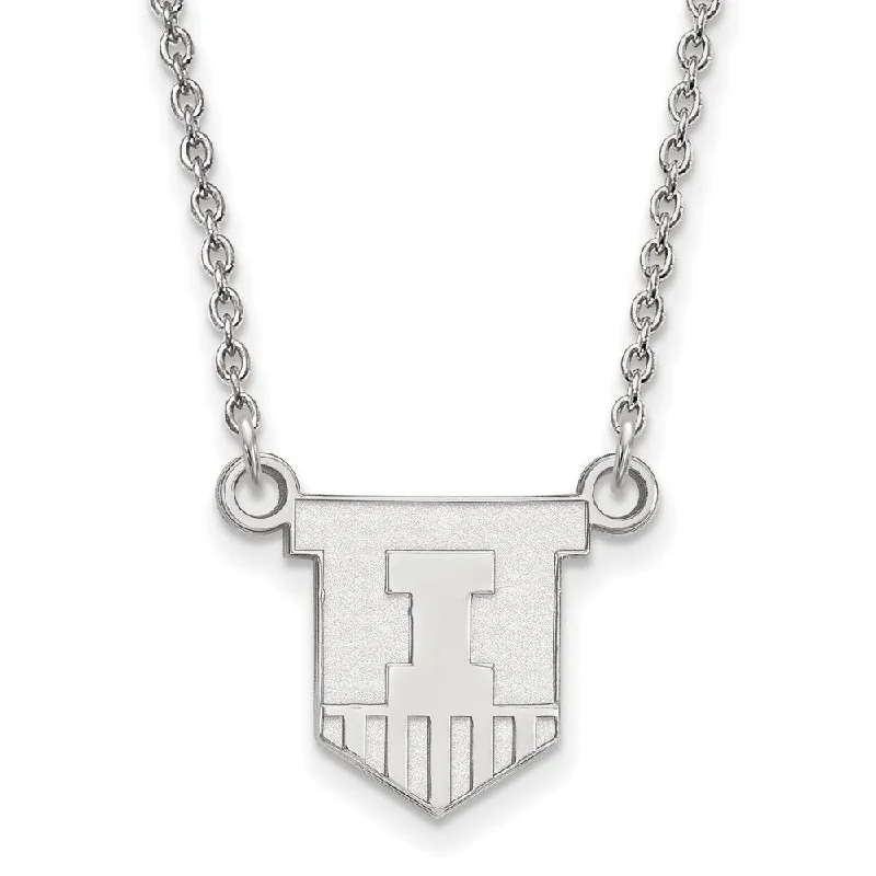 Fashionable Necklace for Young Adults-Sterling Silver U of Illinois Small Shield Pendant Necklace