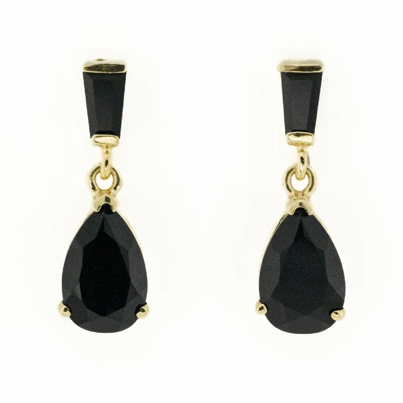 Colorful Gem Earrings-Onyx Dangle Earrings in 10K Yellow Gold