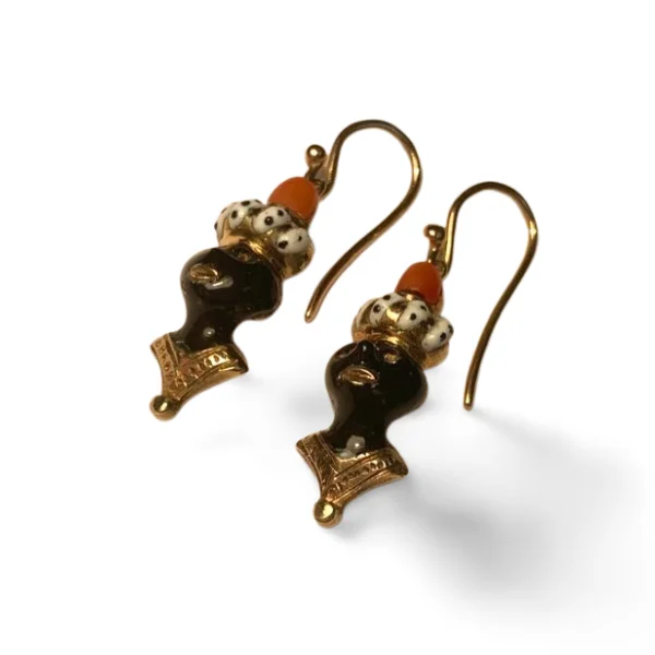 Minimalist Gold Earrings-18K Gold Enamel Coral Black Amour Americana Earrings