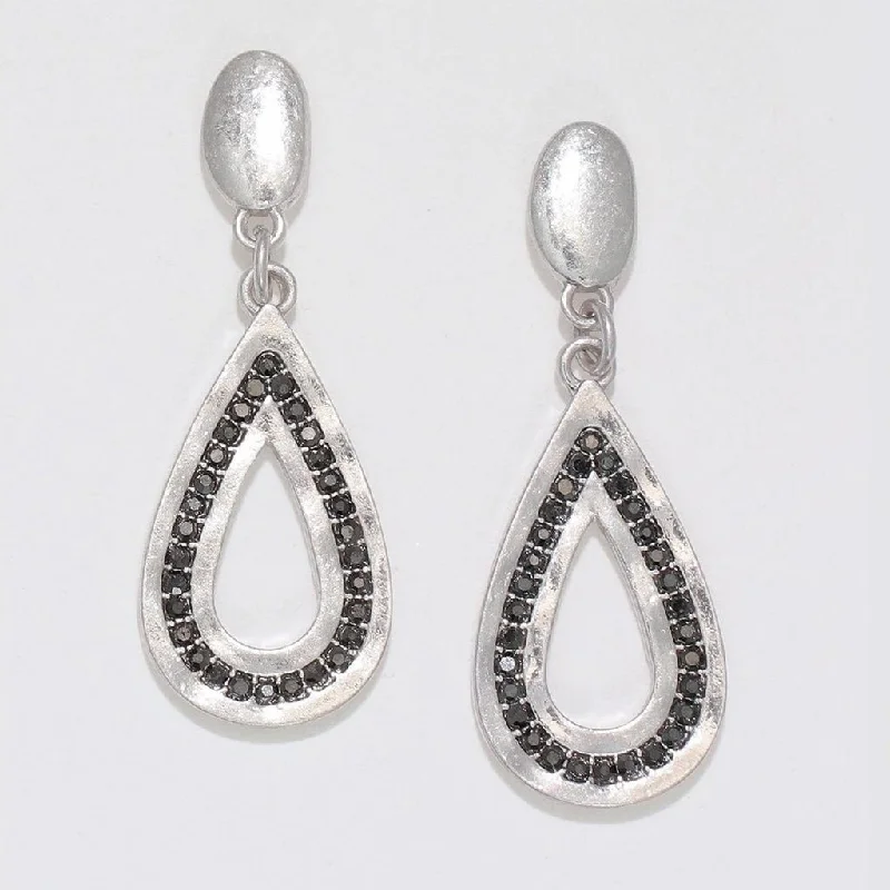 Statement Gold Earrings-Periwinkle by Barlow : Silver drops with gray crystals - Earrings