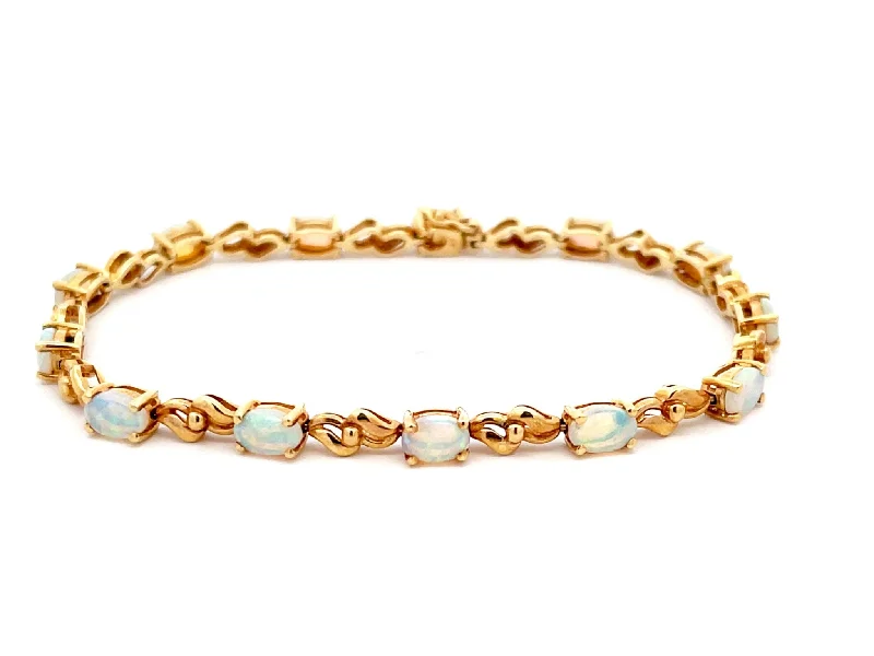 Gold Bangle Bracelet for Weddings-Opal Tennis Bracelet in 14k Yellow Gold