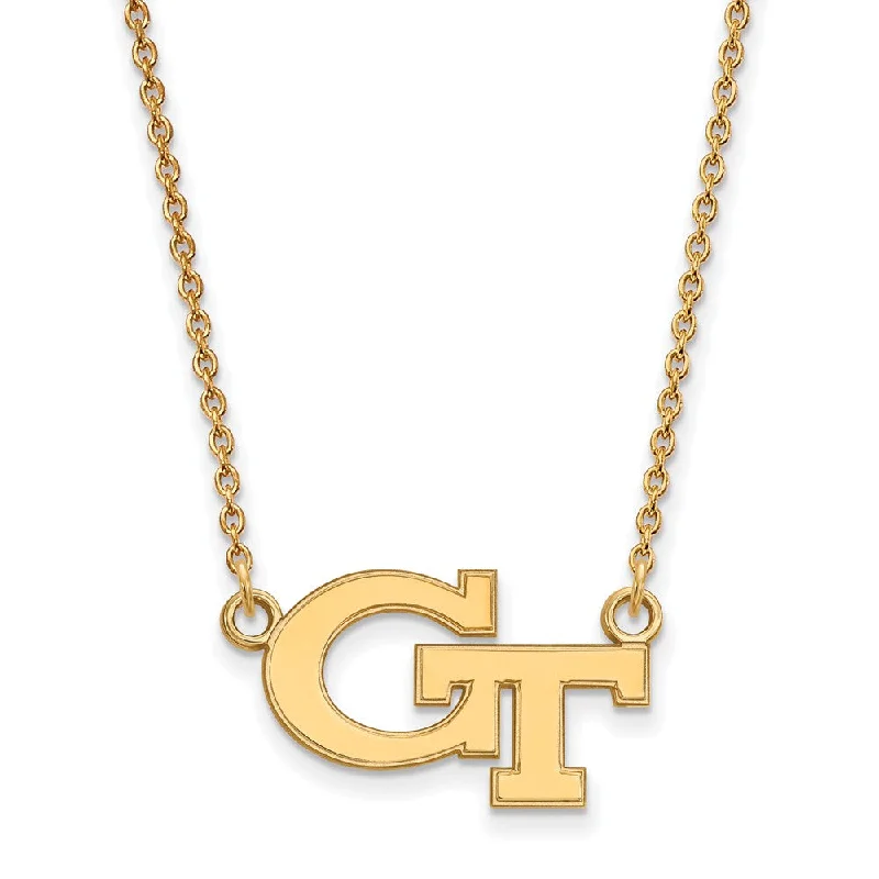 Sterling Silver Necklace for Casual Wear-14k Gold Plated Silver Georgia Tech Small 'GT' Pendant Necklace