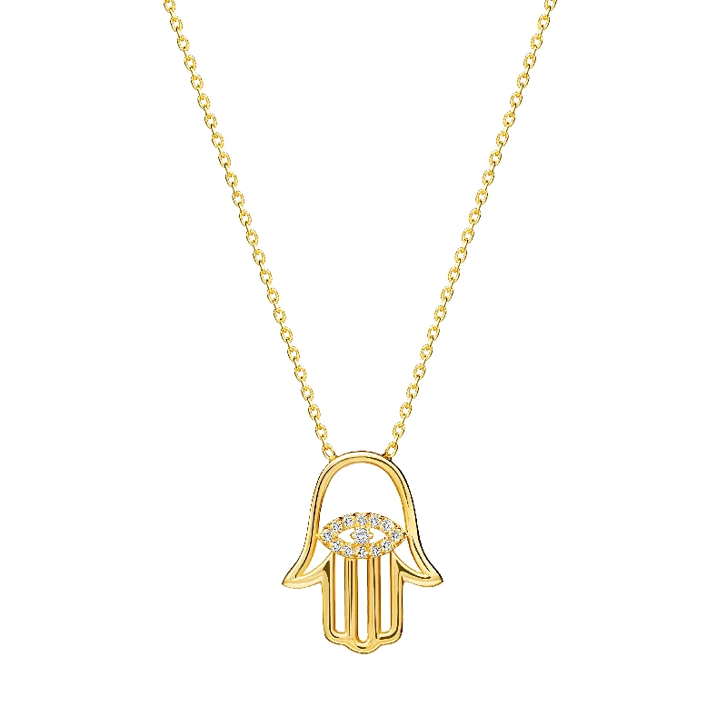 Beautiful Silver Necklace for Bridesmaids-Diamond Hamsa Pendant - 14 karat gold diamond pendant, diamonds 0.11ct