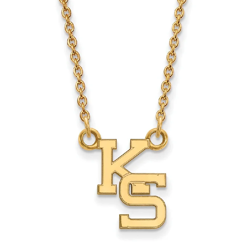 Charm Necklace for Casual Wear-14k Yellow Gold Kansas State Small Pendant Necklace