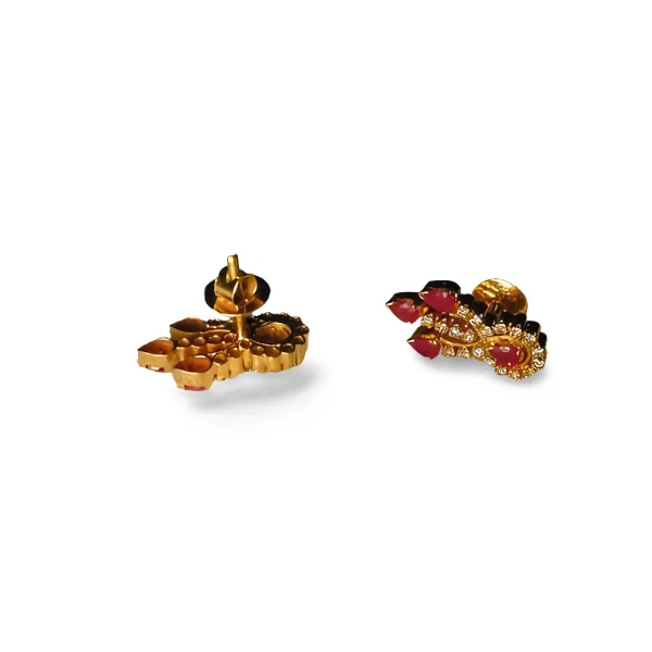 Chic Earrings for Evening Look-Magnificent Estate 18K Yellow Gold Ruby Rubies Diamond Earrings