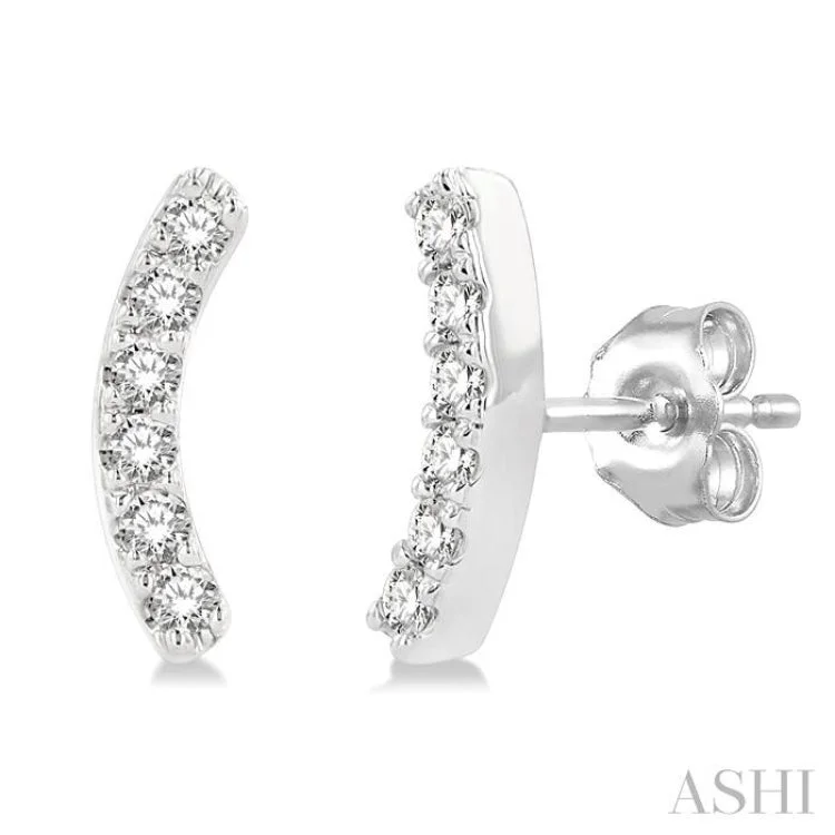 Stunning Earrings for Evening Events-1/10 Ctw Arc Round Cut Diamond Petite Fashion Stud Earring in 10K White Gold