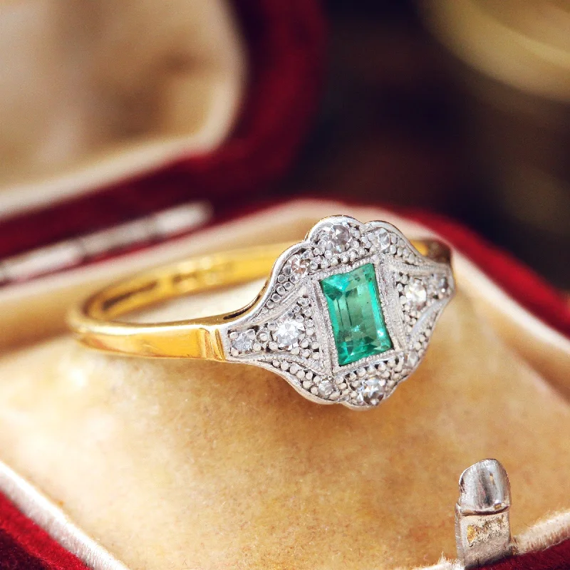 Classic Titanium Ring for Wedding-Much Sought After 1920's Emerald & Diamond Ring