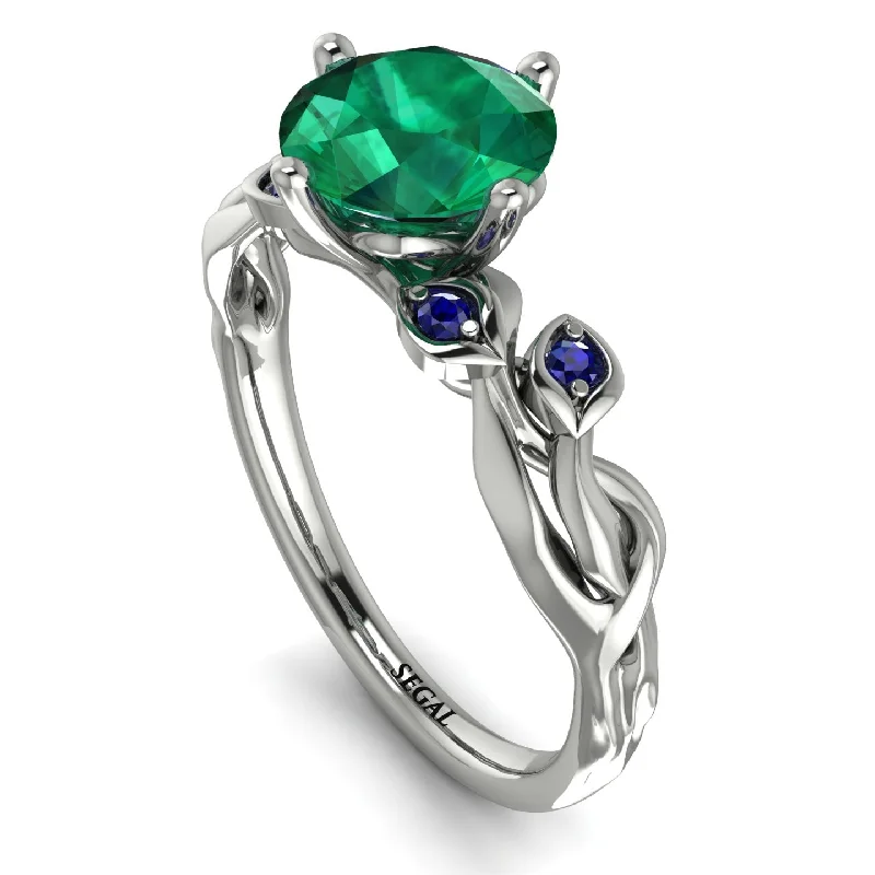 Wedding Band with Diamonds-14K Gold Radiant Emerald Flower Harmony Ring - Autumn No. 66