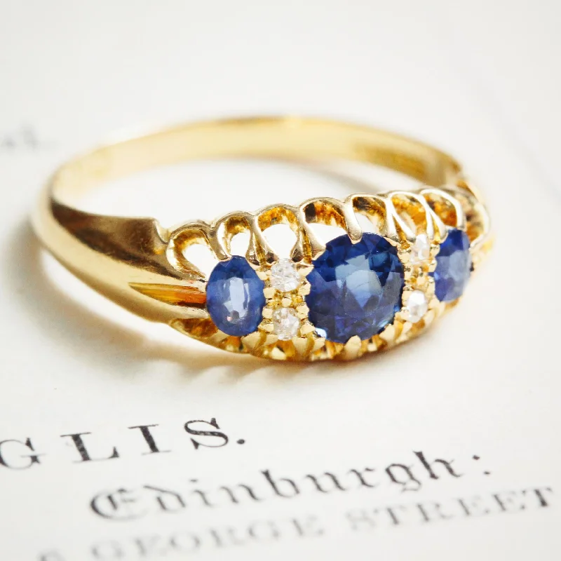 Luxury Sapphire Ring for Anniversary-Date 1908 Antique Sapphire & Diamond Ring