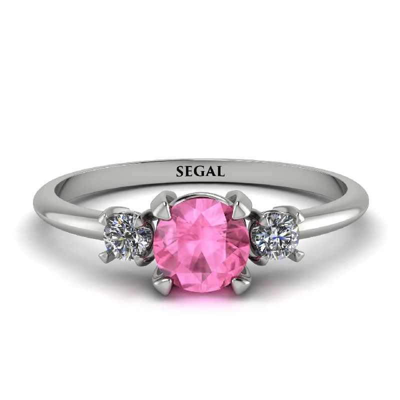 Wedding Band with Diamonds-Classic Three Stone Pink Moissanite Engagement Ring - Valentina No. 803