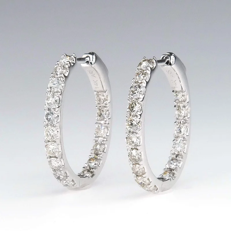 Crystal Stud Earrings for Weddings-Diamond 2.00ctw Inside Out Hoop Earrings in 14K White Gold