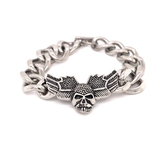 Colorful Thread Bracelet for Summer Wear-Stainless Steel Skull Wings Bracelet / BCJ0155