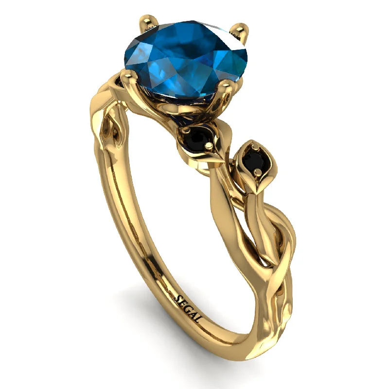 Custom Wedding Ring for Special Day-14K Gold Radiant Blue Topaz Flower Harmony Ring - Autumn No. 507