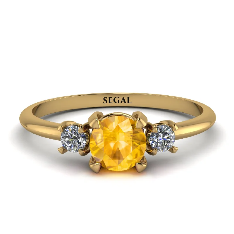 Trendy Gold Ring for Fashion-Classic Three Stone Yellow Diamond Engagement Ring - Valentina No. 1001