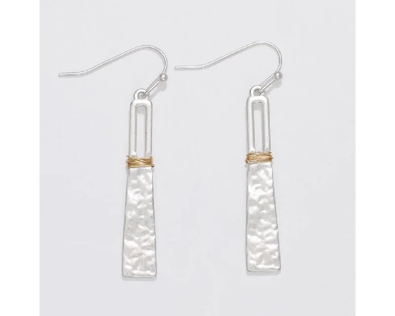 Casual Earrings for Summer Looks-Periwinkle by Barlow :  Hammered Matte Silver Drops with gold wire wrap - Earrings