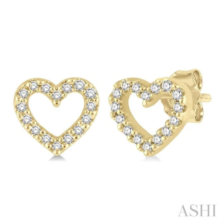 Casual Earrings for Summer Looks-1/10 Ctw Heart Cutout Round Cut Diamond Petite Fashion Earring in 10K Yellow Gold