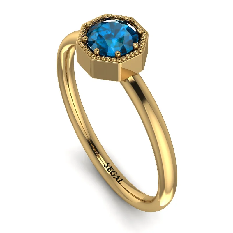 Customizable Silver Ring for Men-Solitaire Vintage Blue Topaz Ring - Delilah No. 501