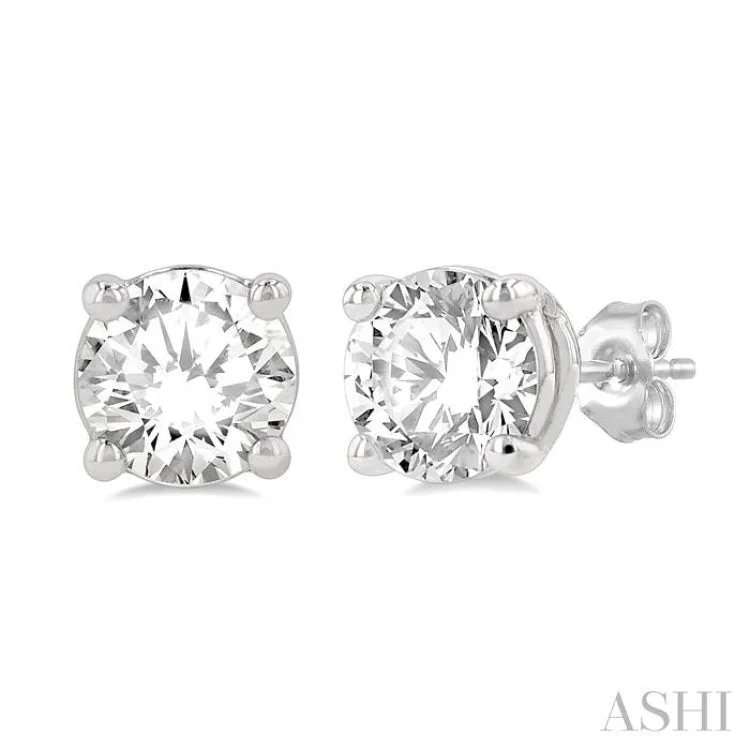 Handmade Earrings for Gift Ideas-1 1/4 Ctw Round Cut Diamond Stud Earring in 14K White Gold