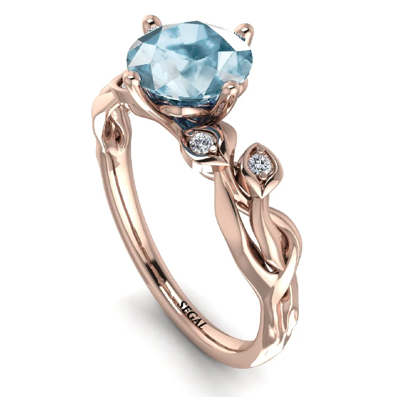 Custom Engagement Ring with Sapphire-14K Gold Radiant Aquamarine Flower Harmony Ring - Autumn No. 402