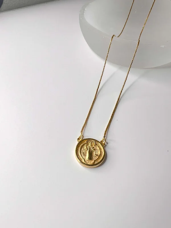 Beautiful Gold Necklace for Special Events-Velani Saint Benedict Medal Necklace