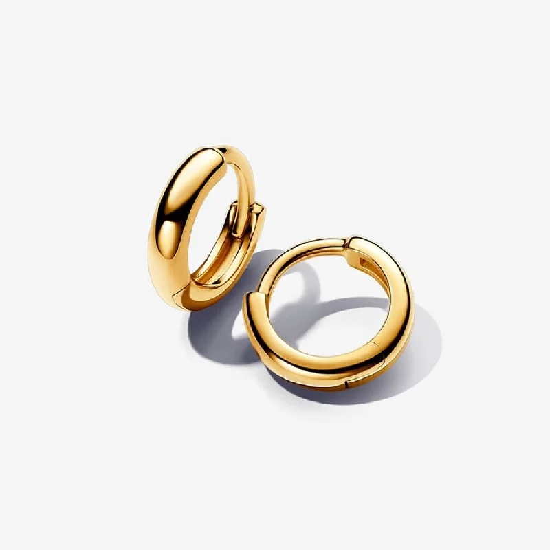 Luxury Gold Earrings for Anniversary-PANDORA : Round Huggie Hoop Earrings in Gold