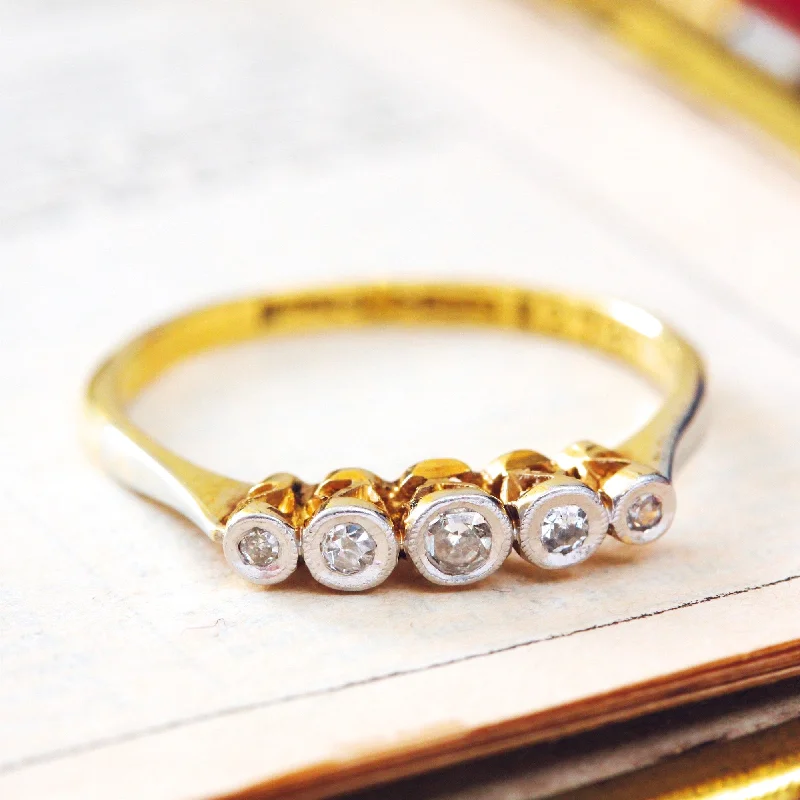 Simple Gold Ring for Women-Demure Vintage Diamond Set Five Stone Ring