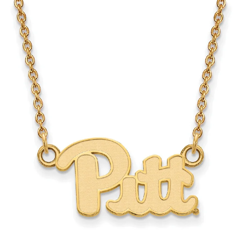 Rose Gold Necklace for Women-14k Yellow Gold U of Pittsburgh Small 'Pitt' Pendant Necklace