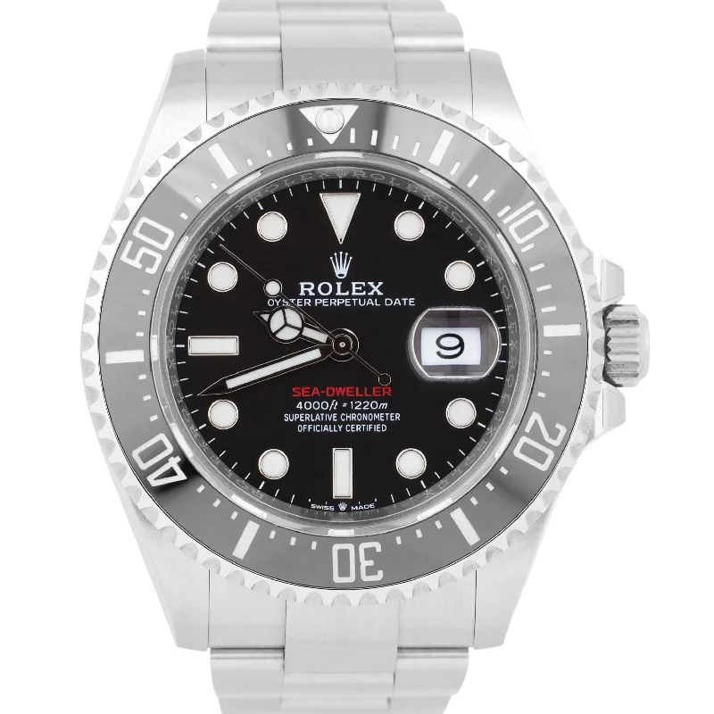 Retro Watches for Fashion Forward Men-STICKERED NEW CARD Rolex Sea-Dweller MK2 Red 50th-Anniversary 126600 43mm B+P