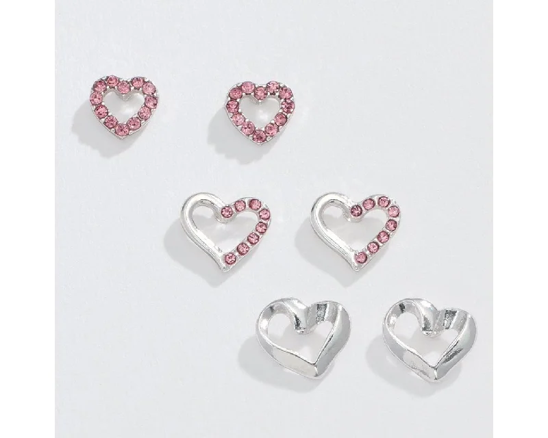 Golden Earrings for Night Events-Periwinkle by Barlow :  Silver Hearts Trio Studs - Earrings (Set of 3 Pairs)