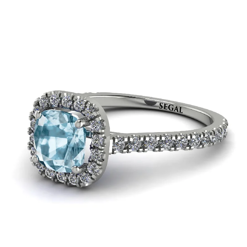 Customizable Promise Ring-Cushion Aquamarine Halo Engagement Ring - Jade No. 403