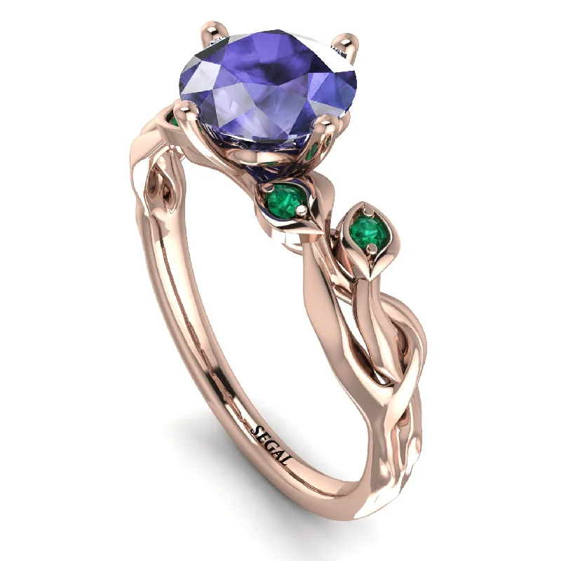 Birthstone Ring for Gifts-14K Gold Radiant Tanzanite Flower Harmony Ring - Autumn No. 205