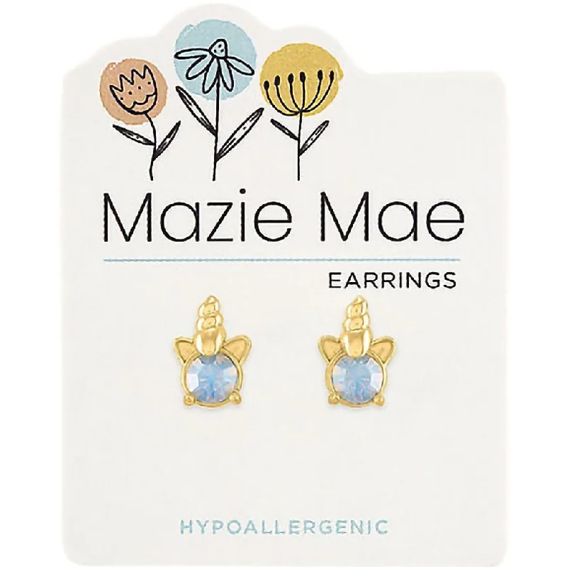 Silver Earrings for Sensitive Ears-Center Court : Gold Opal Unicorn Stud Mazie Mae Earrings