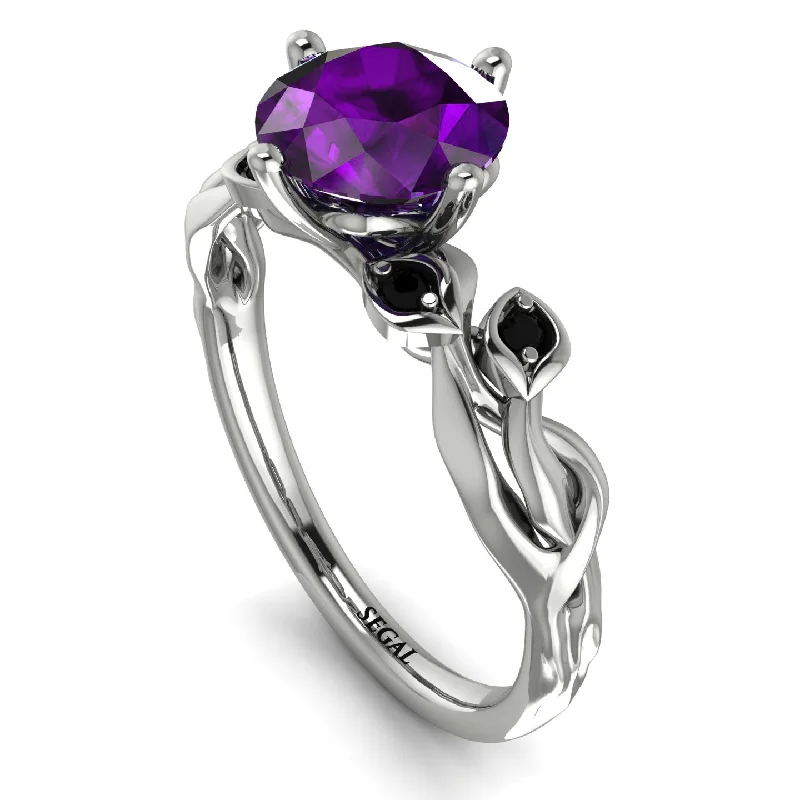 Custom Ring with Personalized Engraving-14K Gold Radiant Amethyst Flower Harmony Ring - Autumn No. 309