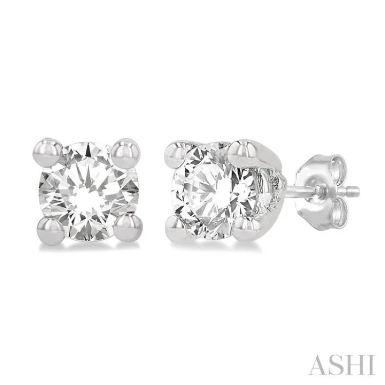 Bright Earrings for Daytime Looks-1/10 Ctw Round Cut Diamond Stud Earring in 14K White Gold