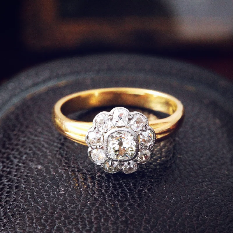 Solitaire Engagement Ring for Women-Scarce Find, Vintage Hand Cut Diamond Cluster Ring