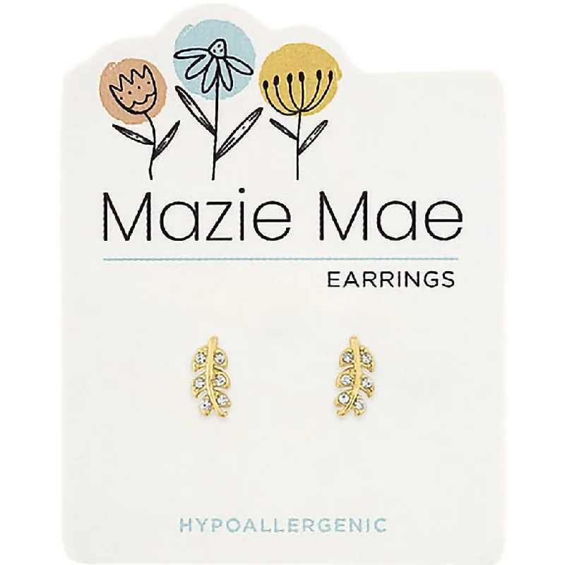 Sterling Silver Earrings-Center Court : Gold CZ Leaf Stud Mazie Mae Earrings