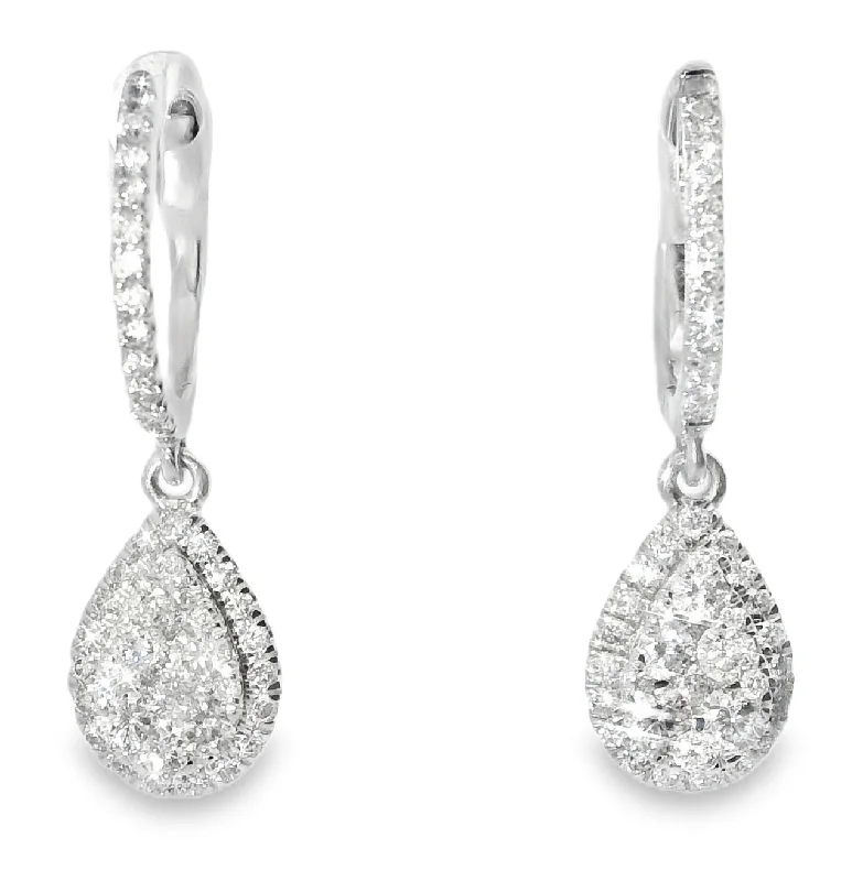 Diamond Drop Earrings-Fabulous Estate 14K White Gold Brilliant Round Diamond Dangle Drop Earrings.