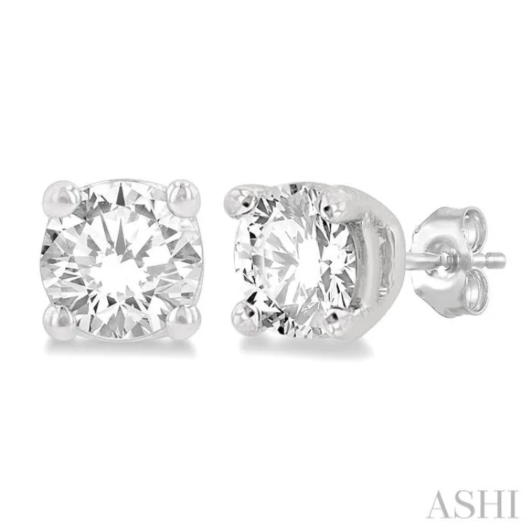 Gold Earrings for Evening Events-3/8 Ctw Round Cut Diamond Stud Earring in 14K White Gold