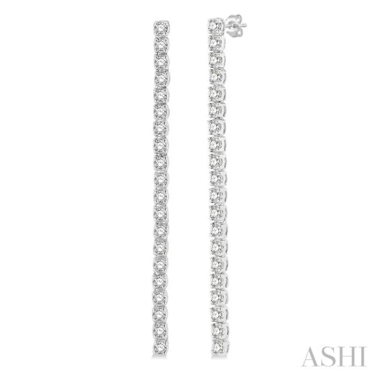 Small Drop Earrings for Casual Style-1 Ctw Single Line Drop Round Cut Diamond Tennis Earring in 14K White Gold