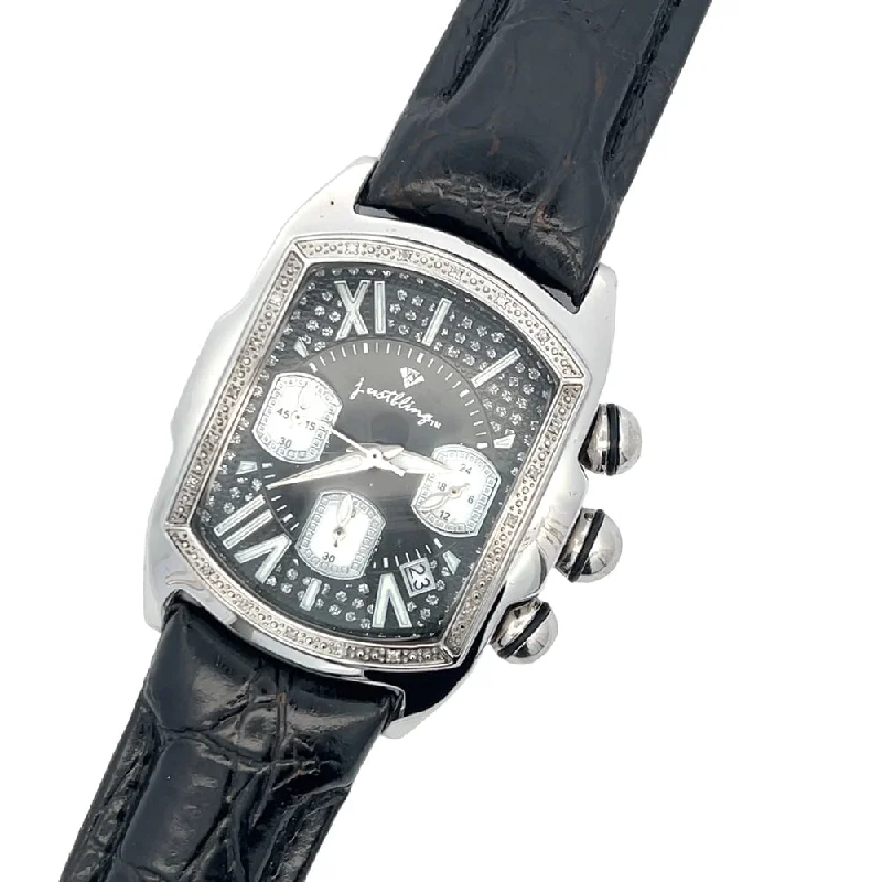 Watches with Dual Time Zones for Travelers-Bubble Face Black Dial Real Diamond Watch