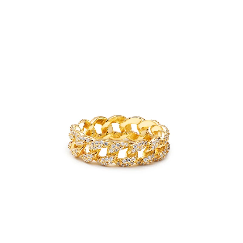 Simple Engagement Ring for Minimalist Style-THE MID SIZE ICED OUT CUBAN LINK RING